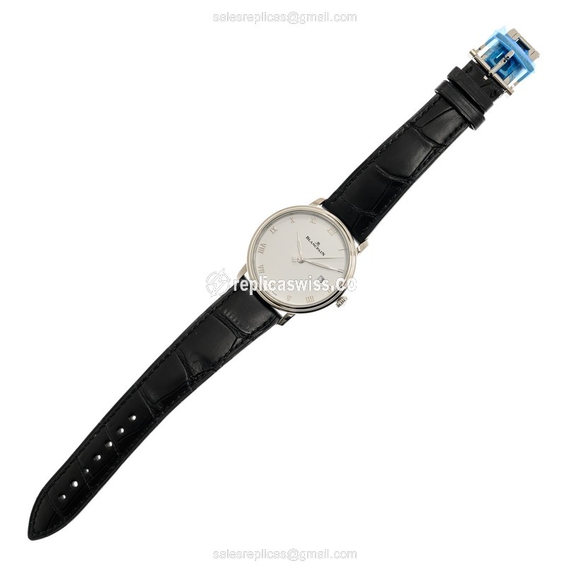 Blancpain Villeret Replica - Automatic - Stainless Steel - White Dial - Black Alligator Strap - View 2