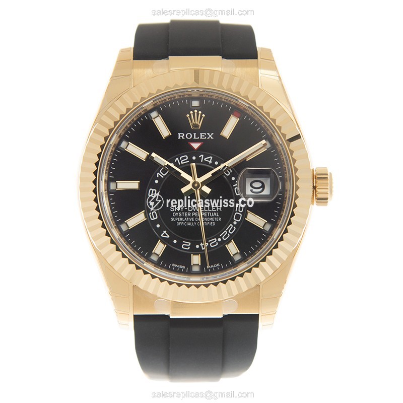 Rolex Sky-Dweller Replica - Automatic - 18kt Yellow Gold - Black Dial - View 2