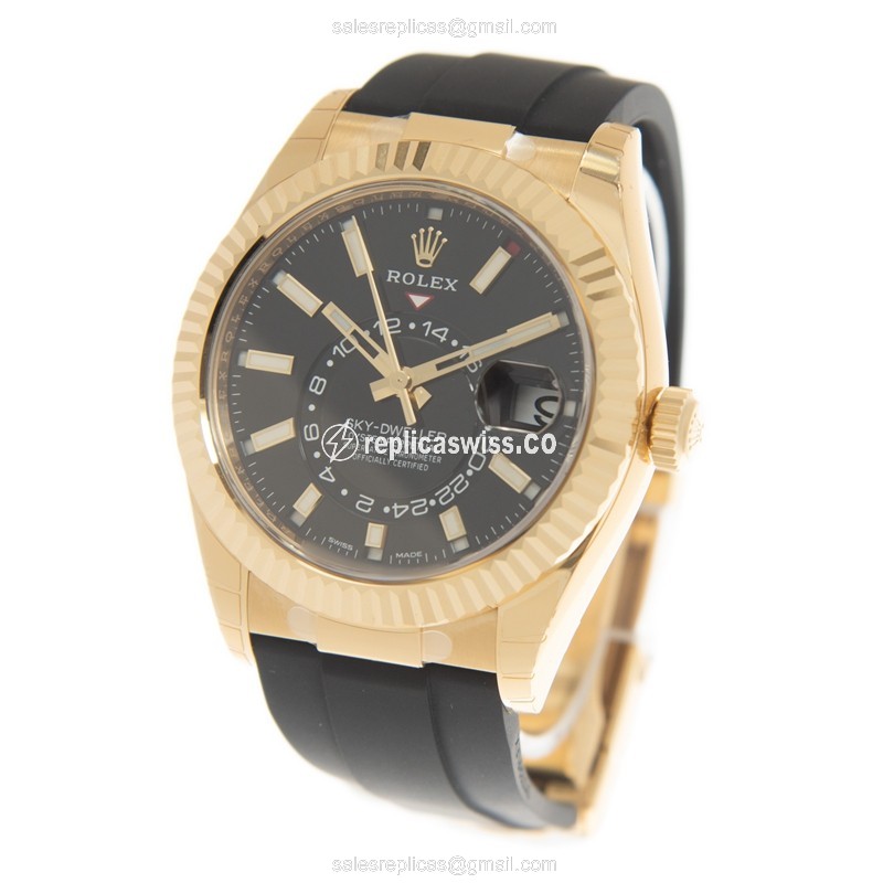 Rolex Sky-Dweller Replica - Automatic - 18kt Yellow Gold - Black Dial - View 3
