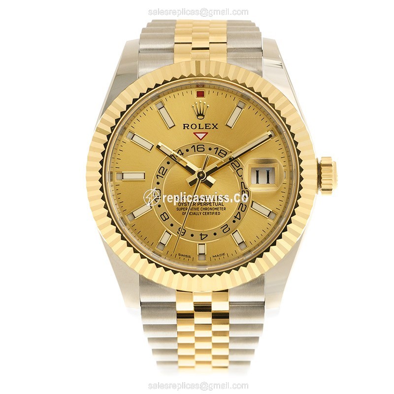 Rolex 326933-0004 Replica - Automatic - Gold & Steel Case - Gold Dial on Gold Strap - View 2