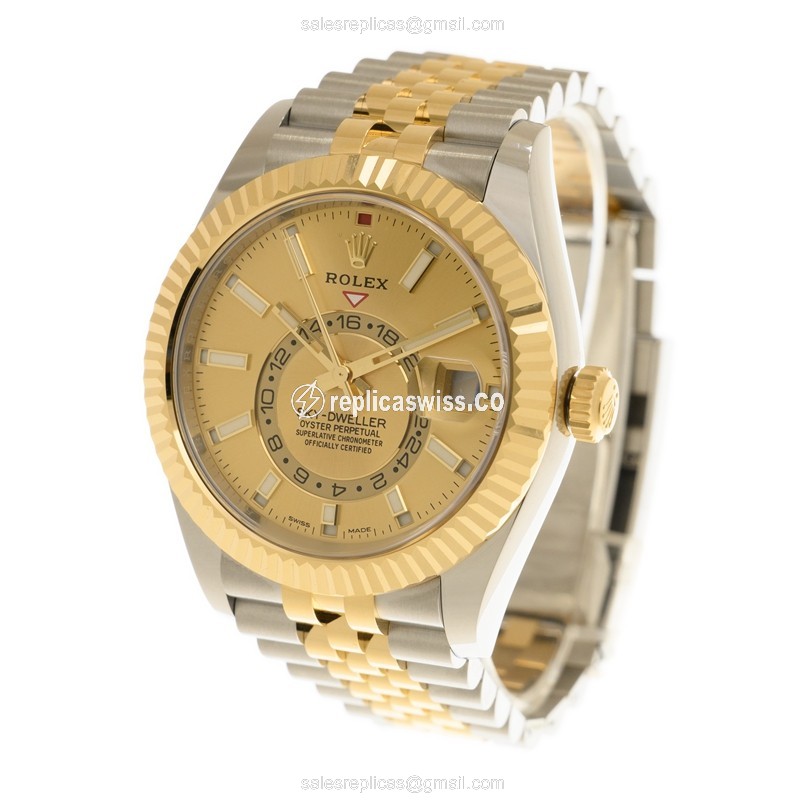 Rolex 326933-0004 Replica - Automatic - Gold & Steel Case - Gold Dial on Gold Strap - View 3