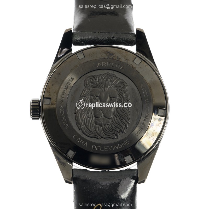 Tag Heuer CARRERA Quartz Replica - Black Dial - Steel Case - Leather Strap - View 3
