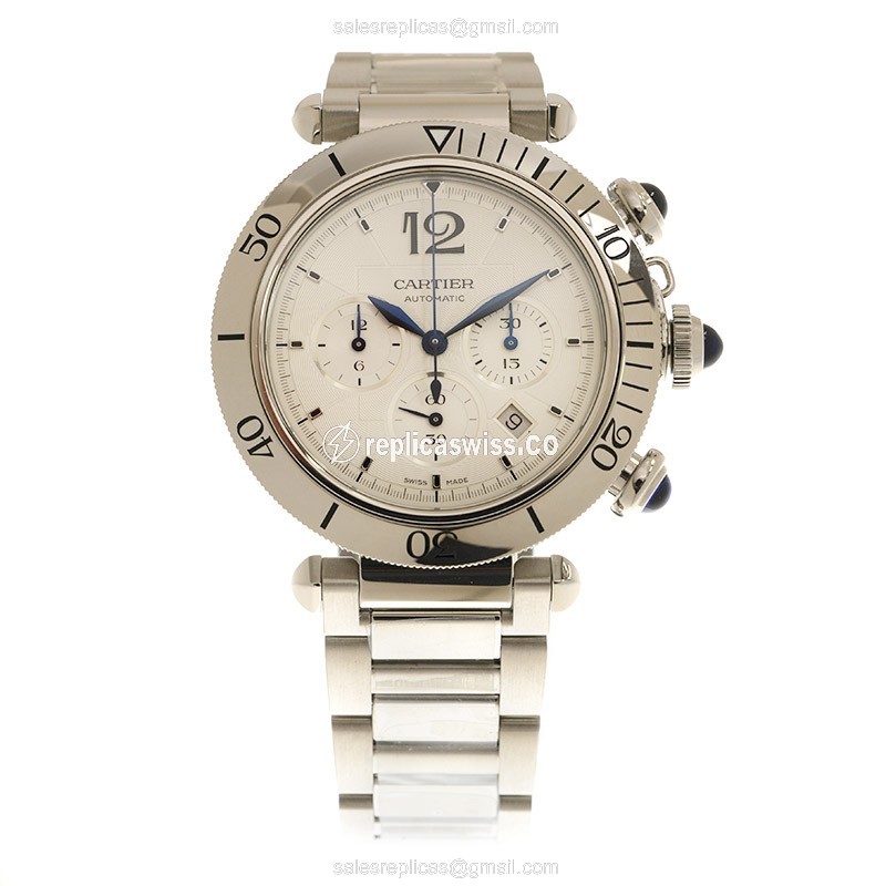 Cartier Pasha Replica - Automatic - Stainless Steel Case - Silver Dial - Steel Strap - View 2