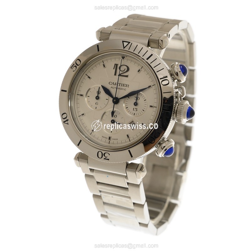 Cartier Pasha Replica - Automatic - Stainless Steel Case - Silver Dial - Steel Strap - View 3