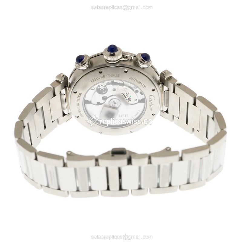 Cartier Pasha Replica - Automatic - Stainless Steel Case - Silver Dial - Steel Strap - View 4