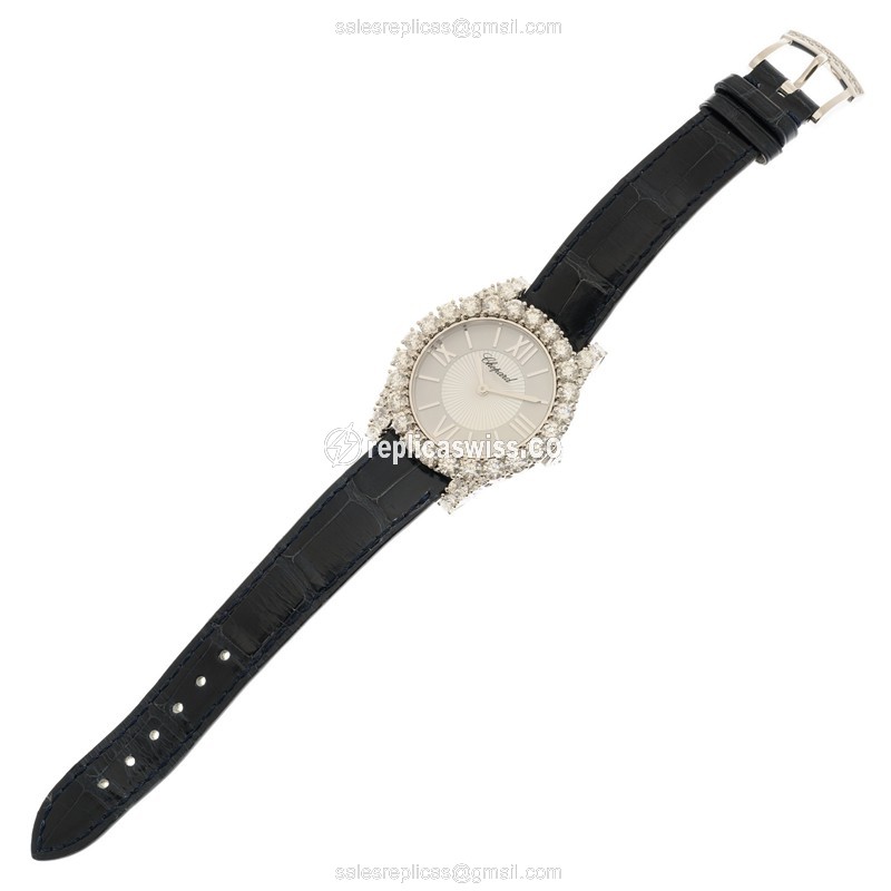 Chopard 139419-1414 Women Jewelry Replica - Auto - 18kt White Gold - Diamond - Silver Dial - Blue Alligator - View 2