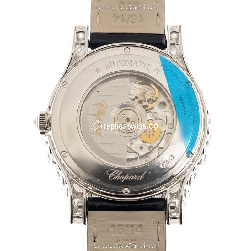 Chopard 139419-1414 Women Jewelry Replica - Auto - 18kt White Gold - Diamond - Silver Dial - Blue Alligator - View 3