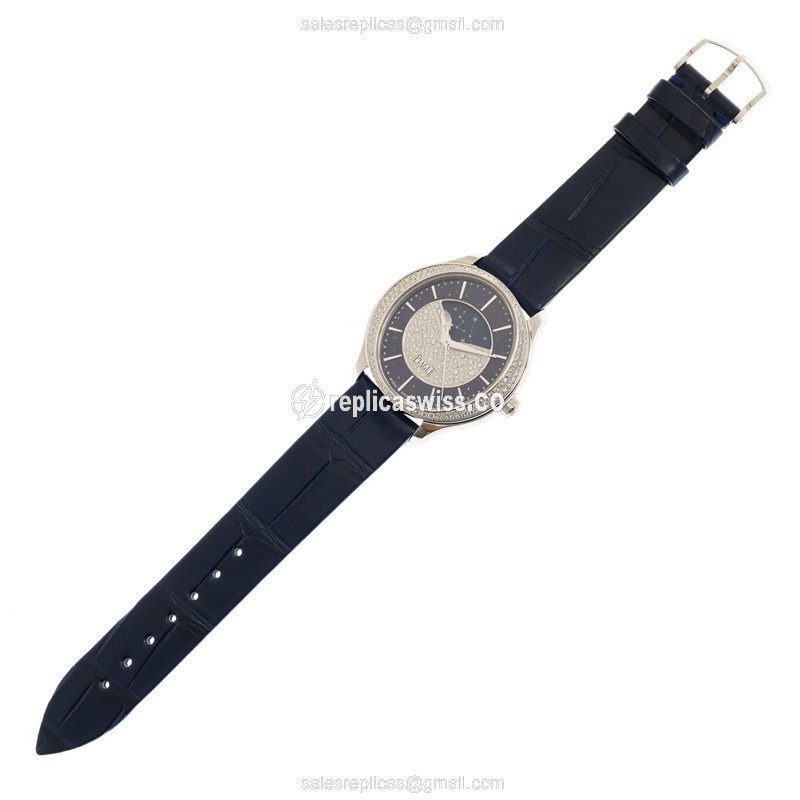 Piaget LIMELIGHT STELLA Replica - Auto - 18kt White Gold - Diamond - Silver Dial - Blue Alligator Buckle - View 2