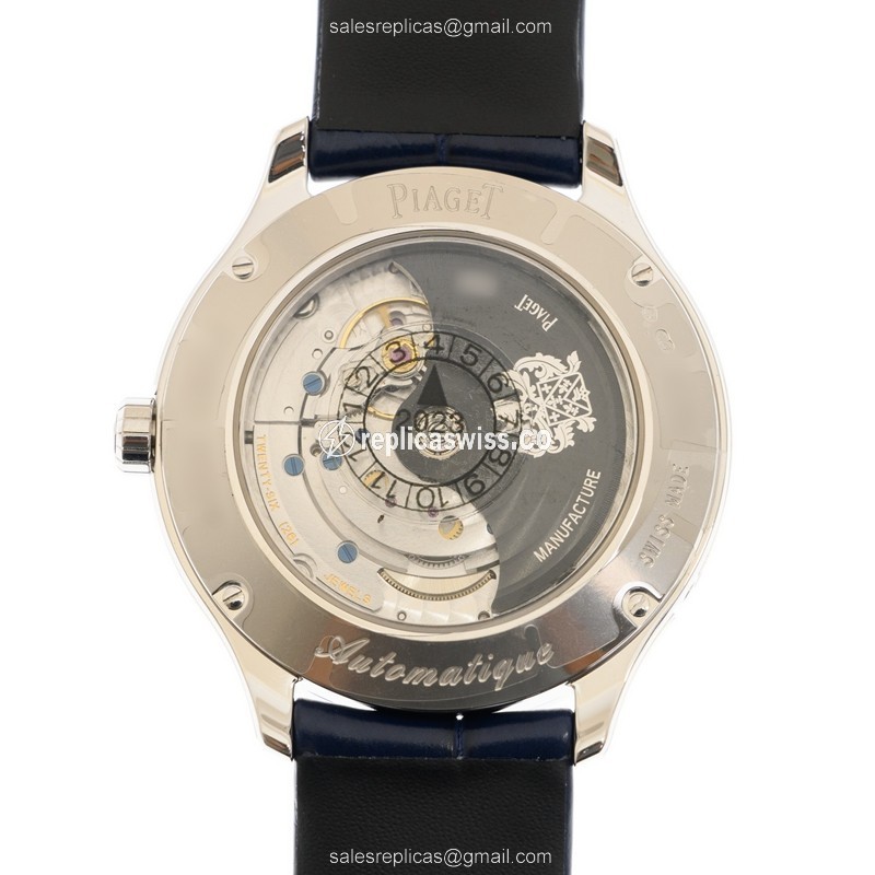 Piaget LIMELIGHT STELLA Replica - Auto - 18kt White Gold - Diamond - Silver Dial - Blue Alligator Buckle - View 3