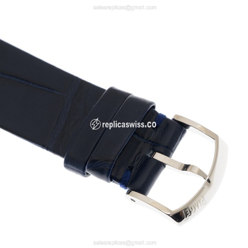 Piaget LIMELIGHT STELLA Replica - Auto - 18kt White Gold - Diamond - Silver Dial - Blue Alligator Buckle - View 4
