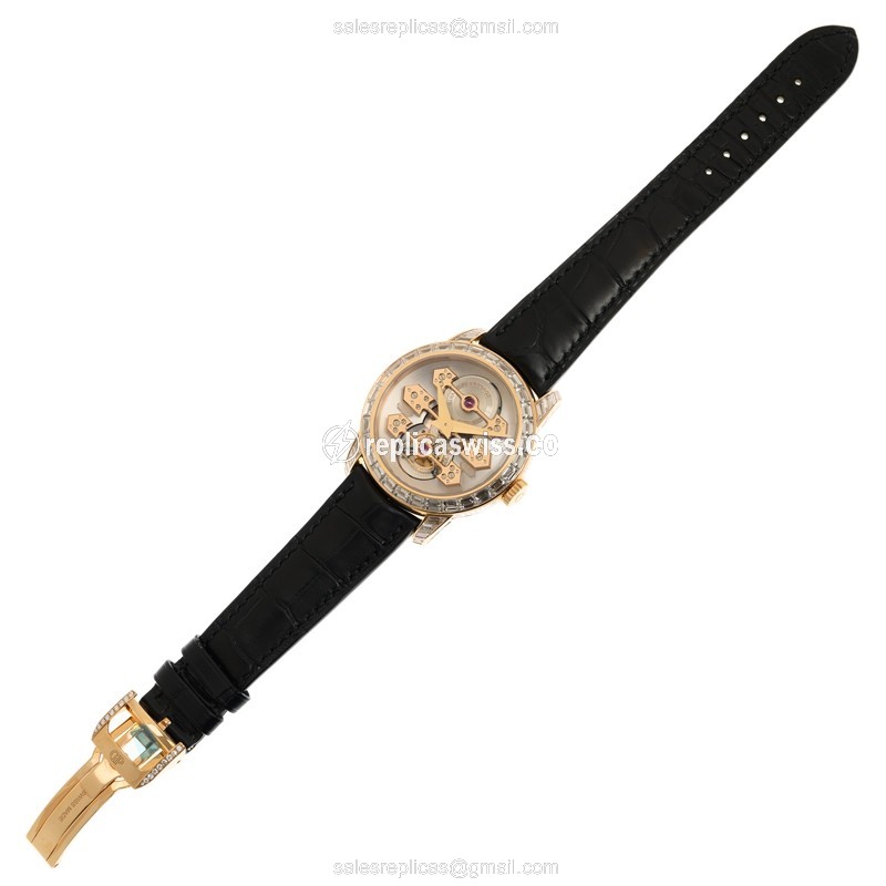Girard Perregaux 99193B52A002-BA6A Tourbillon - Auto - 18kt Rose Gold - Beige Dial - Diamonds - Black Alligator Strap - View 2