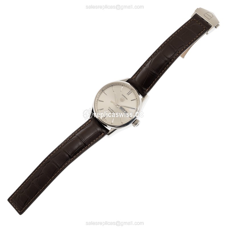 Tag Heuer CARRERA WAR201B.FC6291 - Automatic - Steel - Gray Dial - Brown Leather Strap - View 2