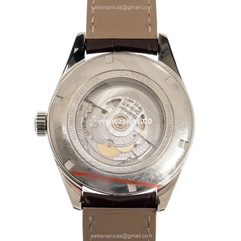 Tag Heuer CARRERA WAR201B.FC6291 - Automatic - Steel - Gray Dial - Brown Leather Strap - View 3