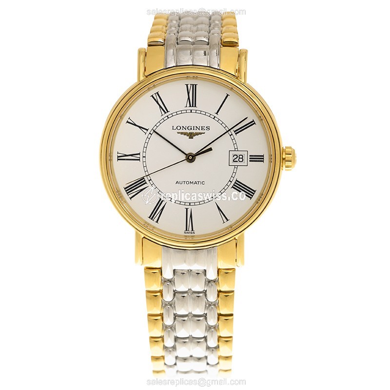 Longines Presence Replica - Automatic - White Dial on Gold Strap - View 2