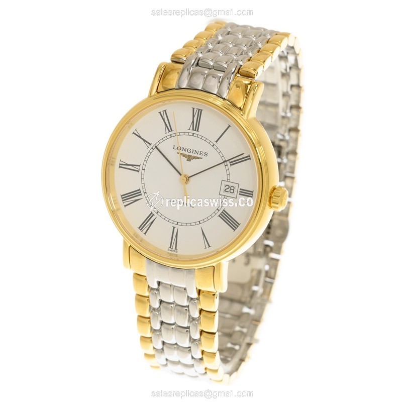 Longines Presence Replica - Automatic - White Dial on Gold Strap - View 3