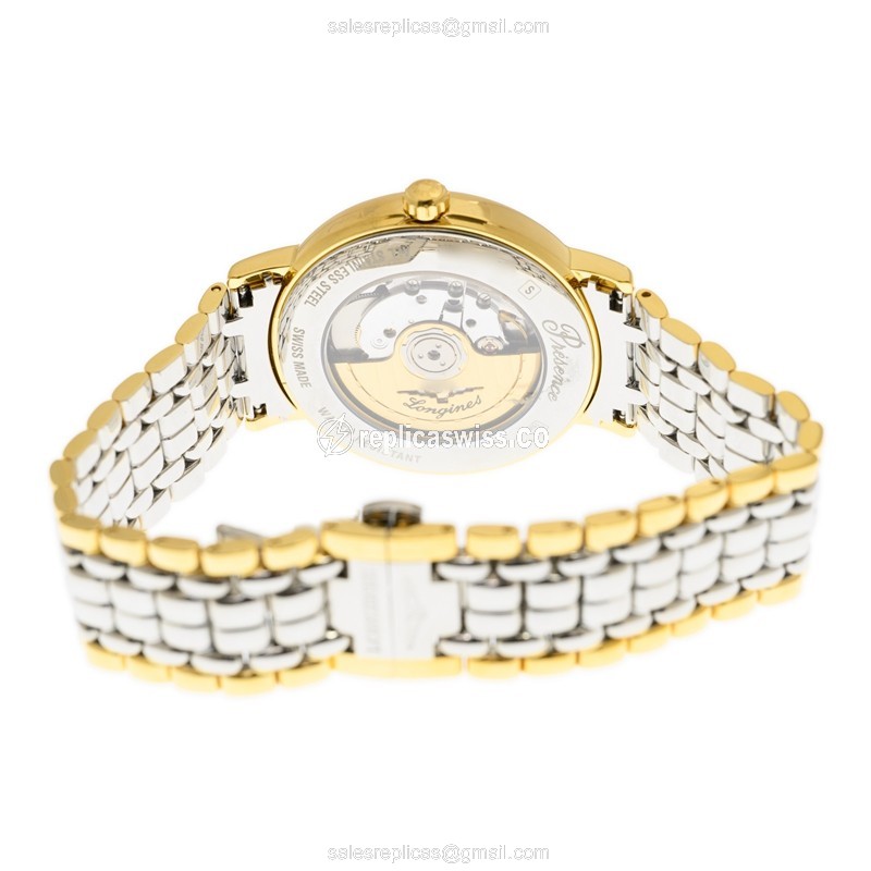 Longines Presence Replica - Automatic - White Dial on Gold Strap - View 4