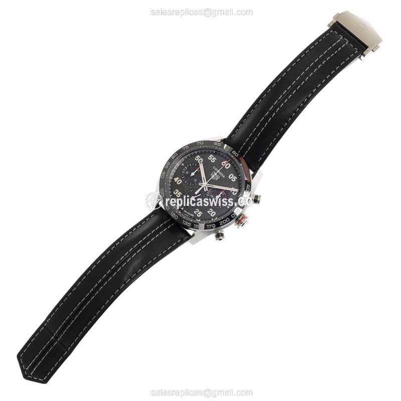 Tag Heuer Carrera Replica - Automatic - Ceramic & Steel - Gray Dial - Black Leather Strap - View 2