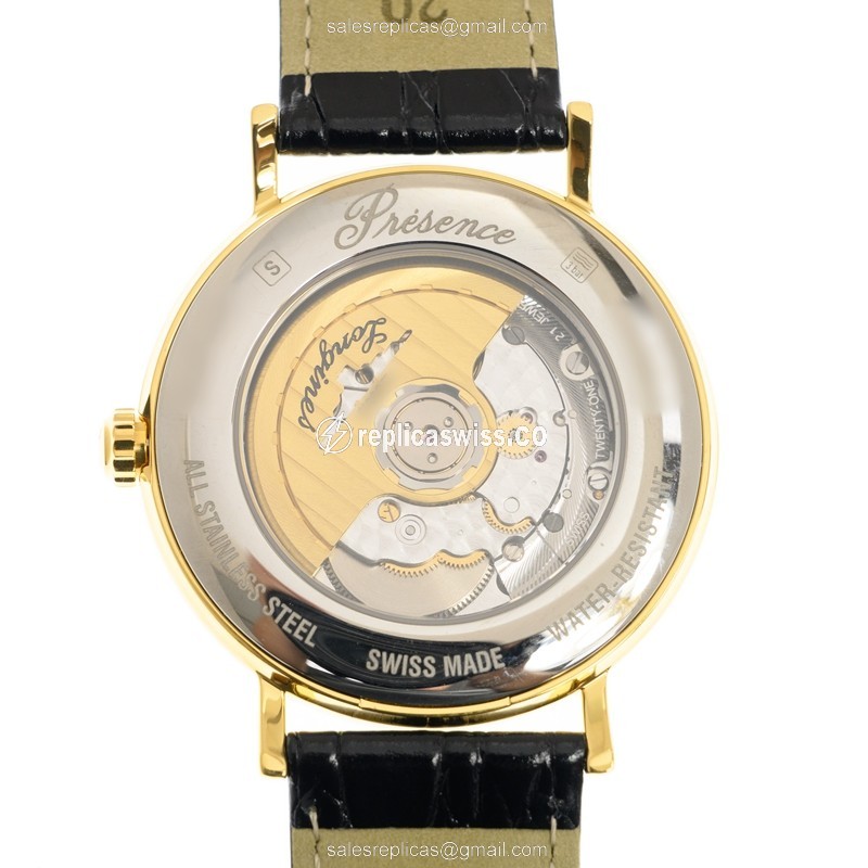 Longines Presence Replica - Automatic - Gold-Plated Case - White Dial, Leather Strap - View 3