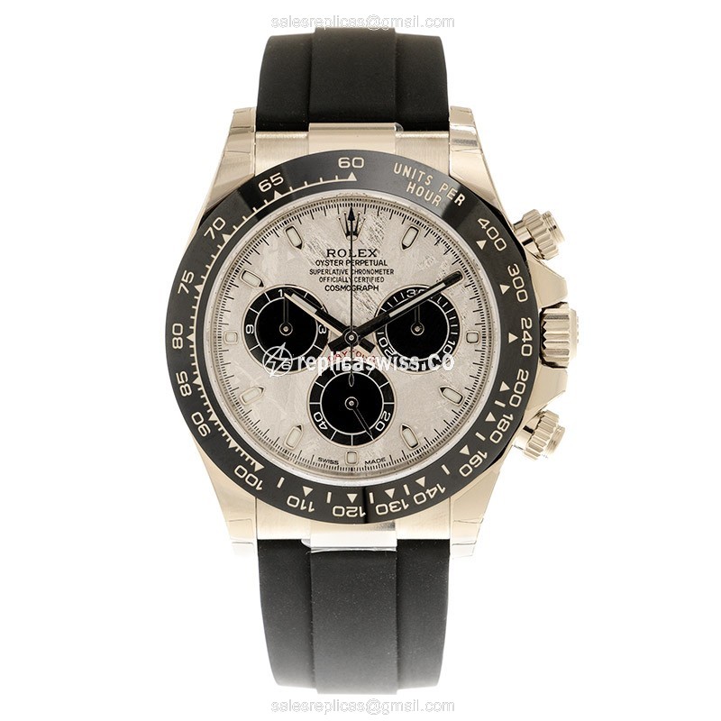 Rolex Daytona Replica - Automatic - 18kt White Gold - Silver Dial - Black Rubber Strap - View 2