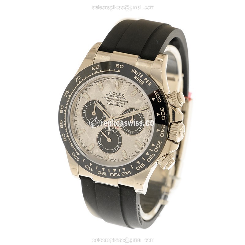 Rolex Daytona Replica - Automatic - 18kt White Gold - Silver Dial - Black Rubber Strap - View 3