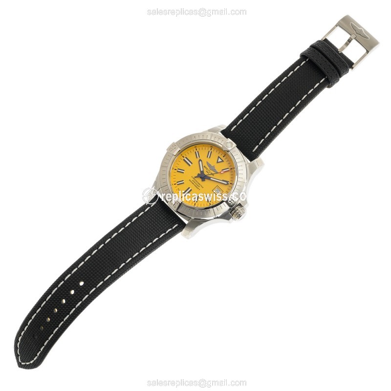 Breitling Avenger II Automatic - Yellow Dial - Steel Case - Black Canvas Strap - View 2