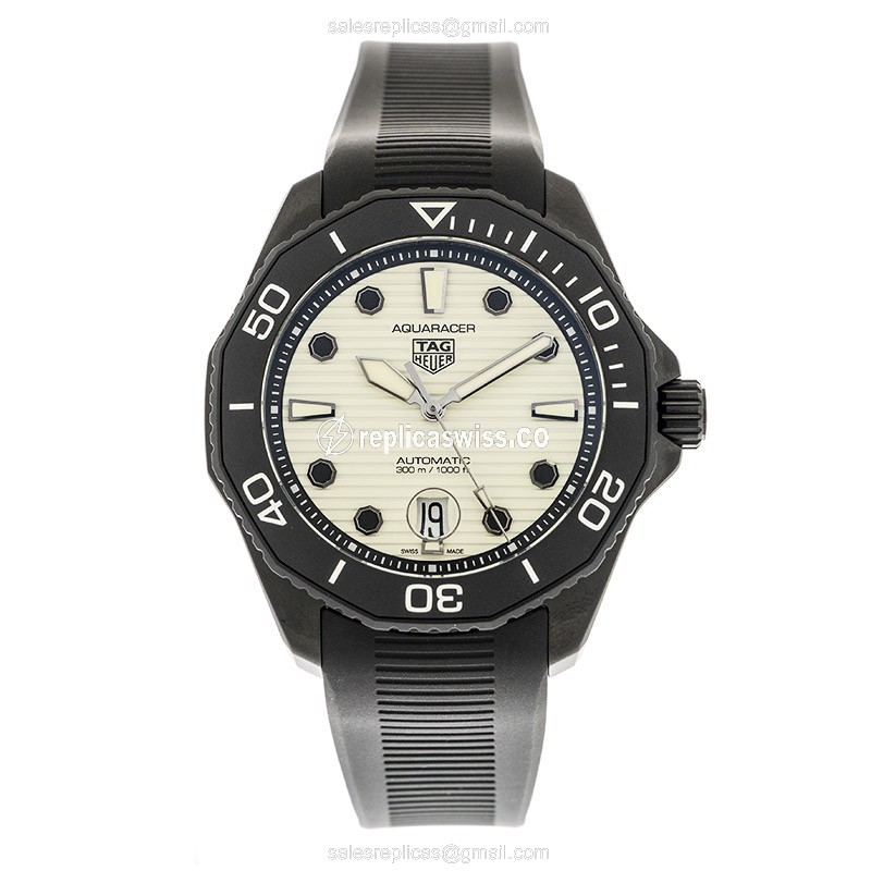 Tag Heuer AQUARACER Replica - Automatic - Steel Case - White Dial - Black Rubber Strap - View 2