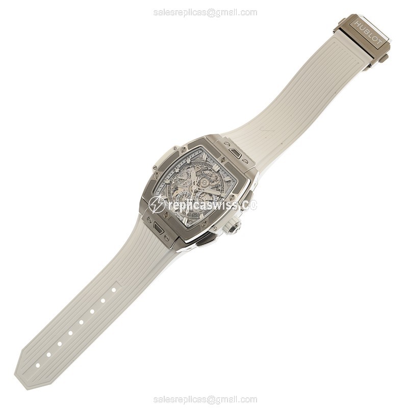 Hublot BIG BANG Replica - Automatic - Titanium - Diamond Case - Transparent - White Rubber Strap - View 2