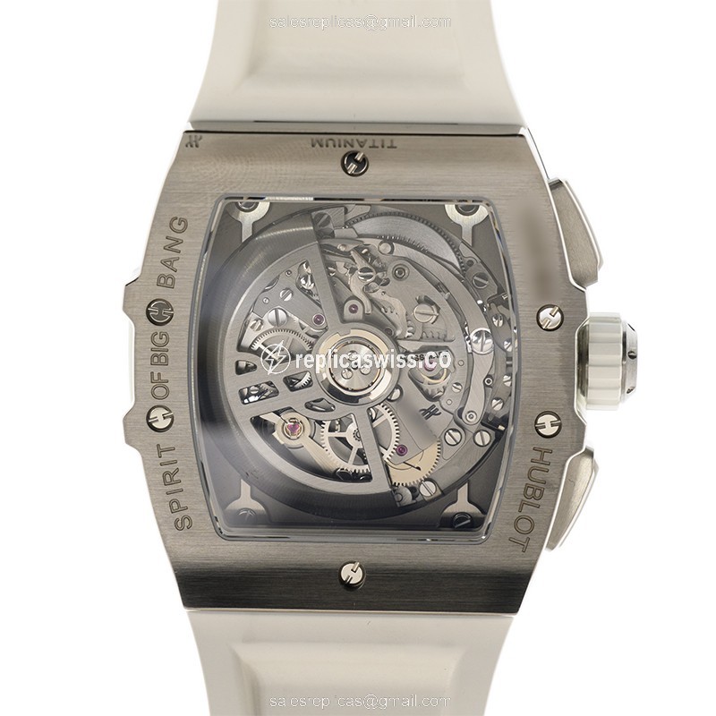 Hublot BIG BANG Replica - Automatic - Titanium - Diamond Case - Transparent - White Rubber Strap - View 3