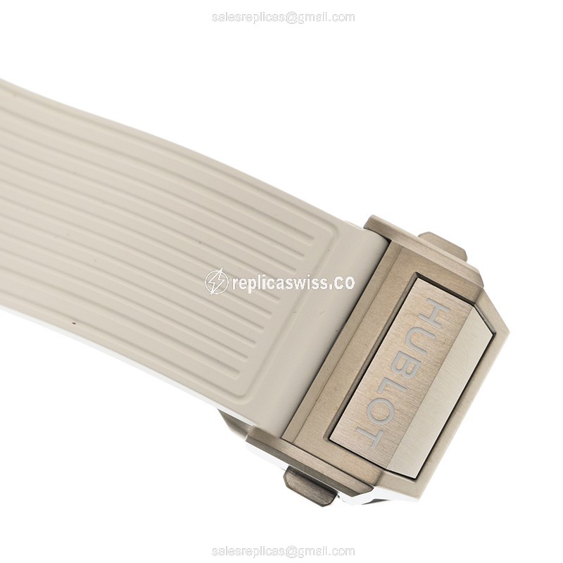 Hublot BIG BANG Replica - Automatic - Titanium - Diamond Case - Transparent - White Rubber Strap - View 4