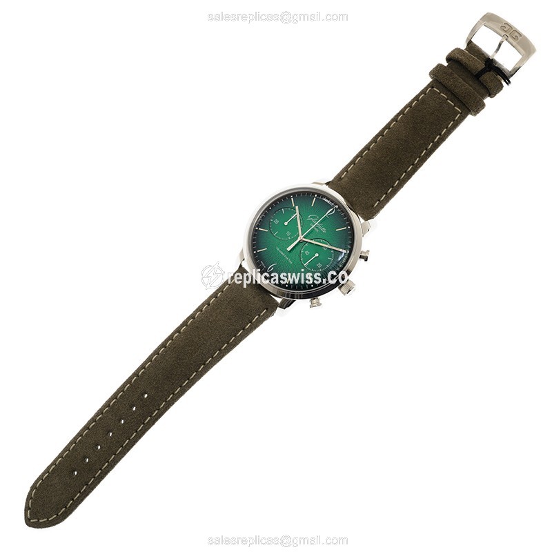 Glashutte Retro Collection - Automatic - Stainless Steel - Dark Green - Grey Cowhide - Buckle - View 2