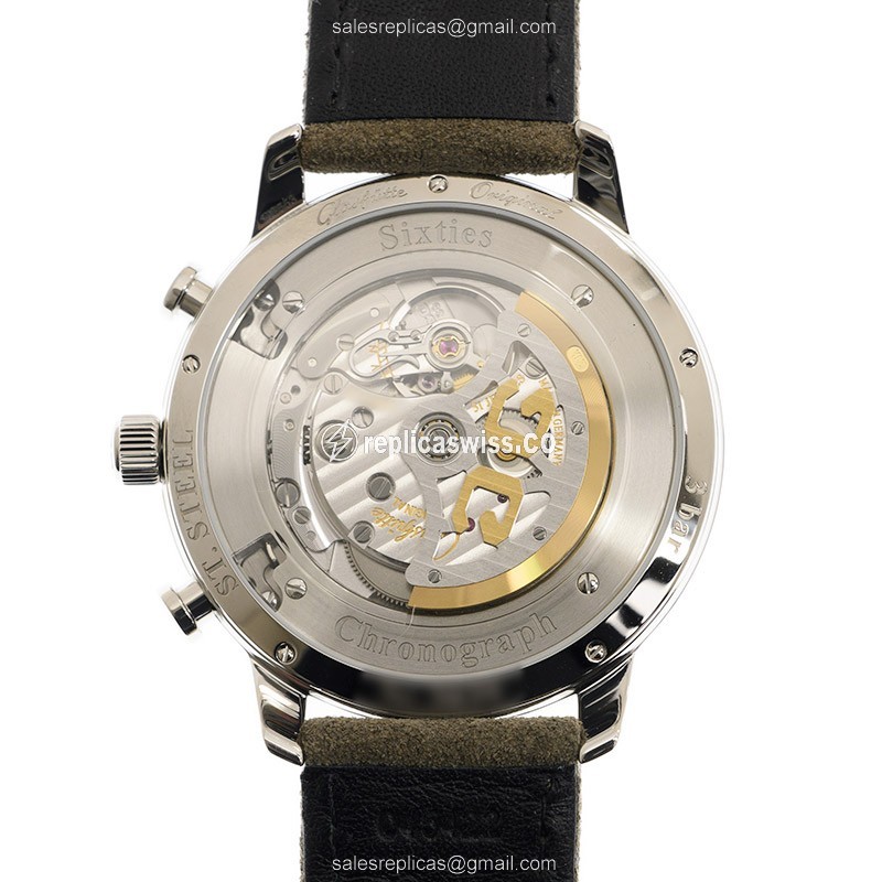 Glashutte Retro Collection - Automatic - Stainless Steel - Dark Green - Grey Cowhide - Buckle - View 3