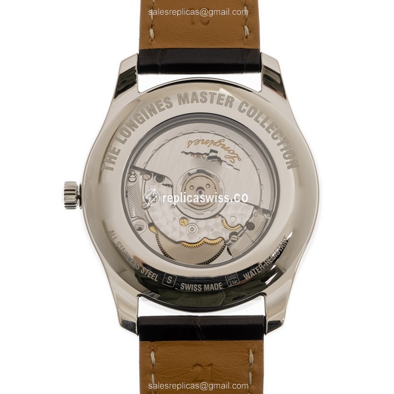 Longines L2.893.4.77.3 Replica - Automatic - Steel Case, White Dial - Brown Leather Strap - View 3
