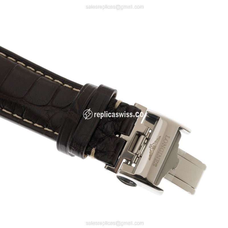 Longines L2.893.4.77.3 Replica - Automatic - Steel Case, White Dial - Brown Leather Strap - View 4
