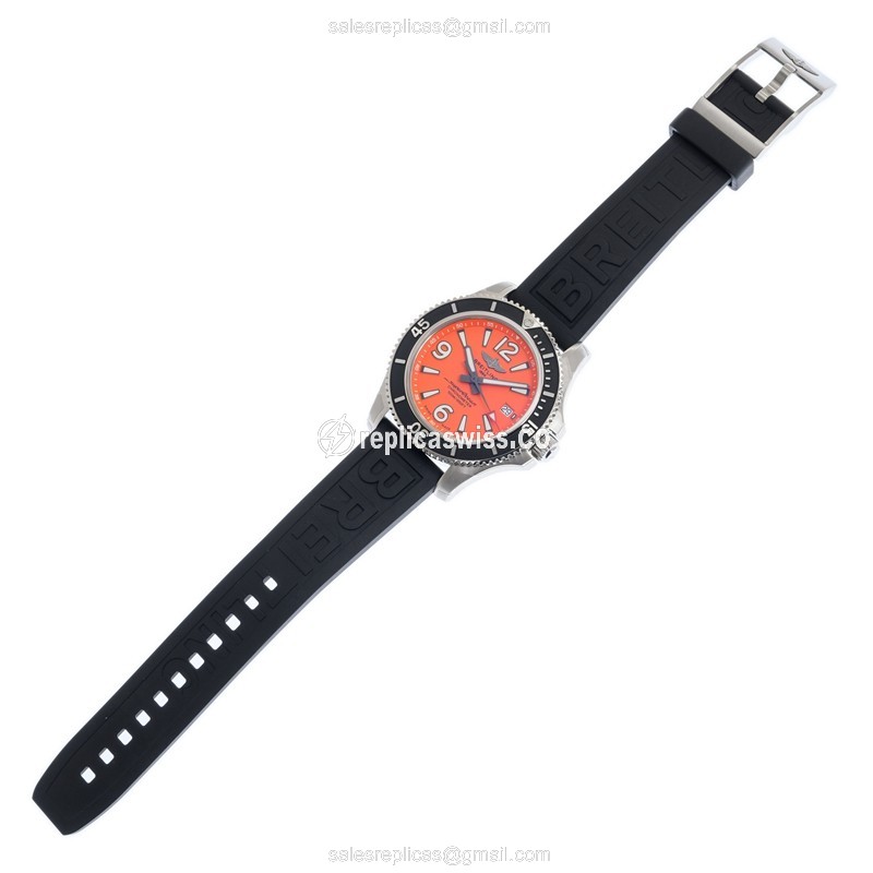 Breitling Superocean 42 Replica - Automatic - Orange Dial - Stainless Steel - Black Rubber Buckle - View 2