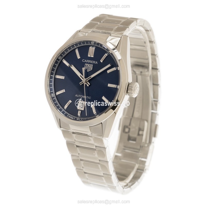 Tag Heuer CARRERA Replica - Automatic - Blue Dial - Steel Case - Silver Strap - View 3
