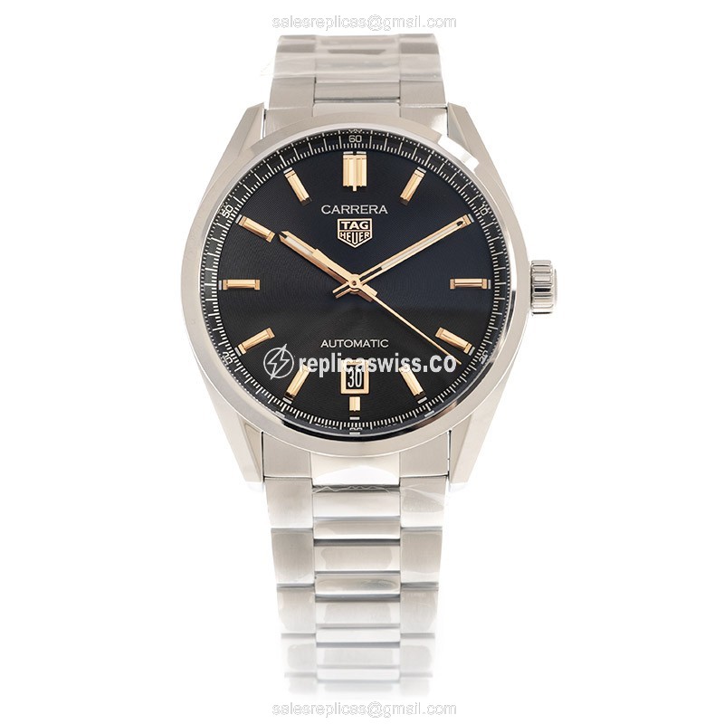 Tag Heuer CARRERA Replica - Automatic - Steel Case - Black Dial - Silver Strap - View 2