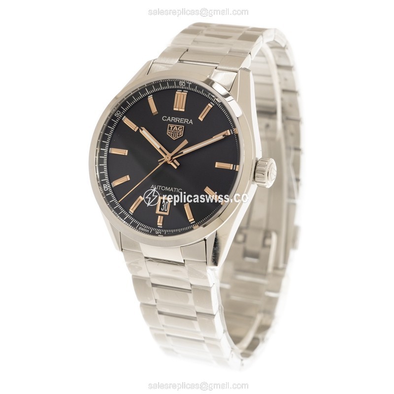 Tag Heuer CARRERA Replica - Automatic - Steel Case - Black Dial - Silver Strap - View 3