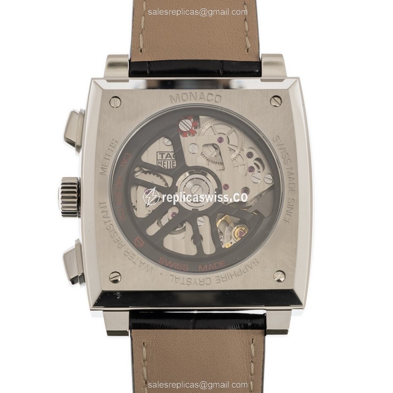 Automatic Tag Heuer MANACO Replica - Steel Case - Black Dial - Alligator Black Strap - View 3