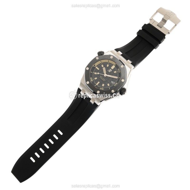 Audemars Piguet Royal Oak Offshore Replica - Automatic - 18kt White Gold - Ceramic - Black Dial - Rubber Strap - View 2