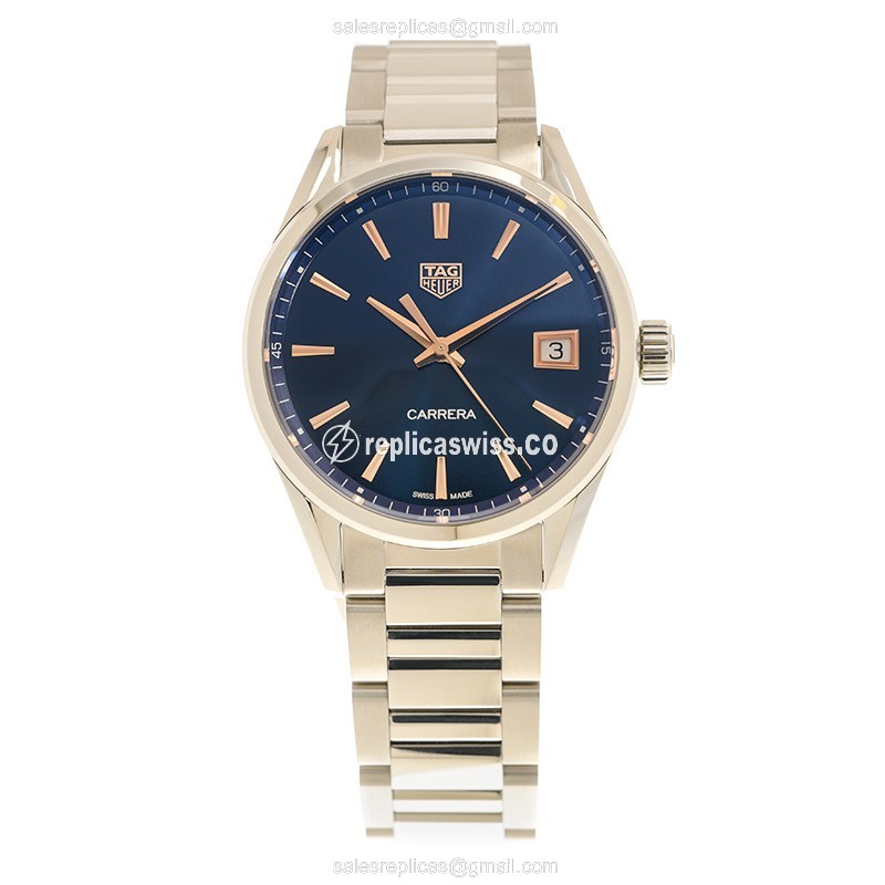 Tag Heuer Carrera Quartz Steel Blue Dial Silver Clasp Steel Strap - View 2