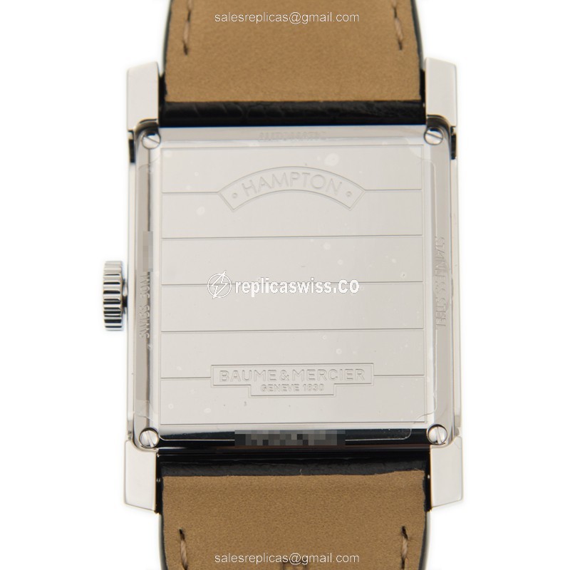 Baume & Mercier Hampton Replica - Quartz - Steel Case - Black Dial - Alligator Black Strap - View 3