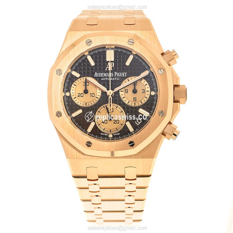 AP Royal Oak Replica - Automatic - 18kt Rose Gold - Brown Dial - Gold Clasp & Band - View 2