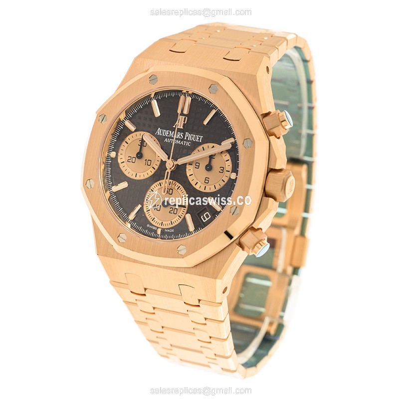 AP Royal Oak Replica - Automatic - 18kt Rose Gold - Brown Dial - Gold Clasp & Band - View 3