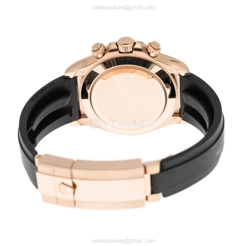 Rolex Daytona Replica | 18kt Rose Gold | Automatic | Pink Dial | Black Rubber Strap - View 4