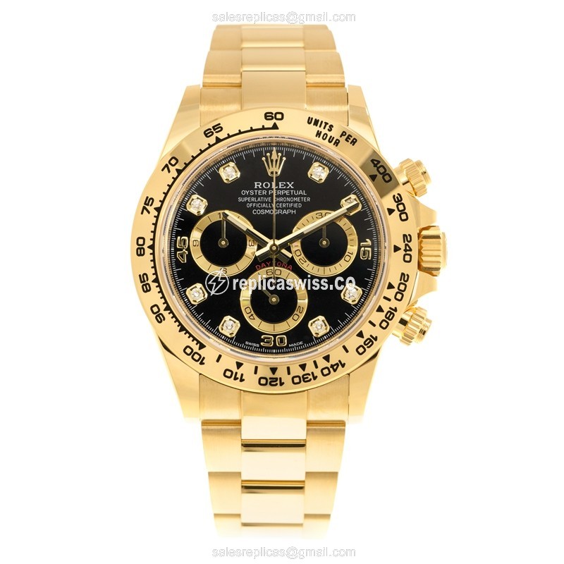 Rolex Daytona 116508-0016 Replica - Auto - 18kt Yellow Gold - Black Dial - View 2