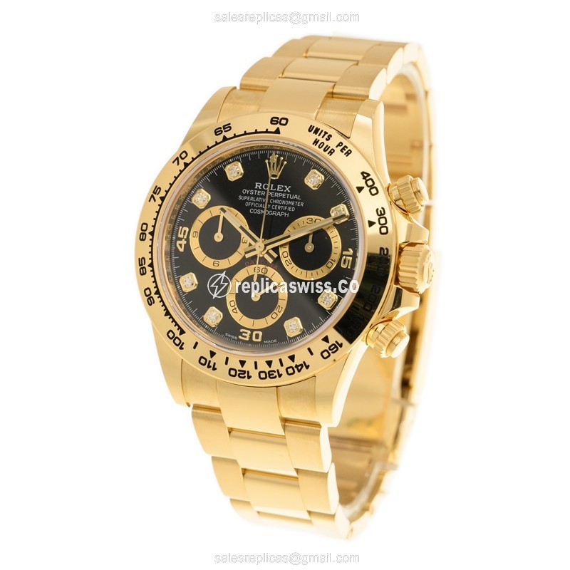 Rolex Daytona 116508-0016 Replica - Auto - 18kt Yellow Gold - Black Dial - View 3