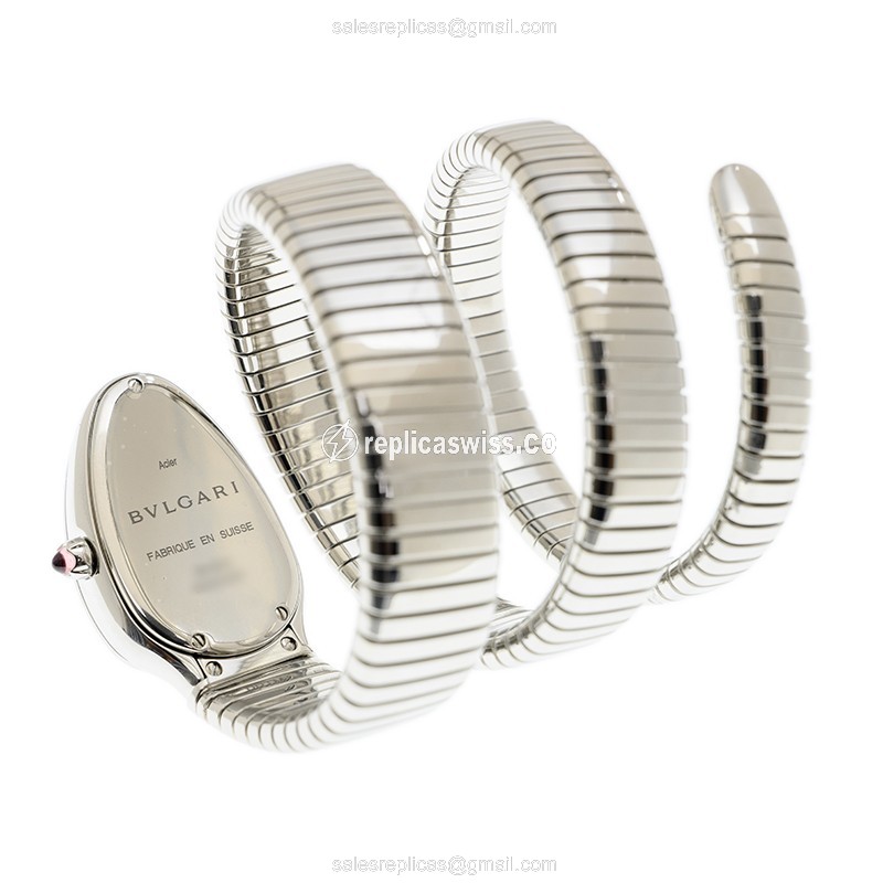 Bulgari Serpenti Tubogas Replica - Quartz - Black Dial - Diamond - Silver Steel Bangle - View 4