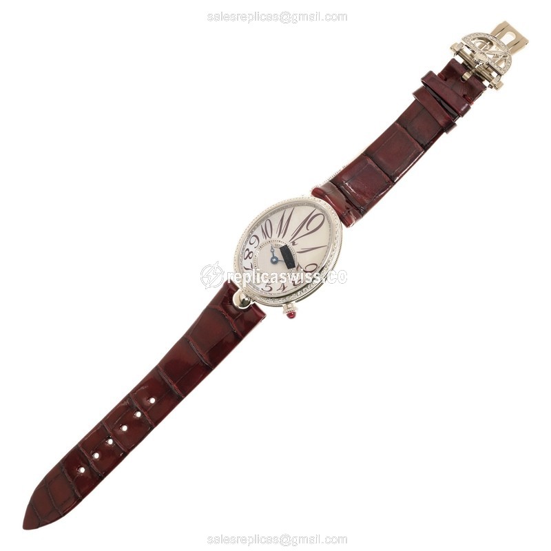 Breguet REINE DE NAPLES Replica - Automatic - 18kt White Gold - Diamond - White Dial - Red Alligator Strap - View 2