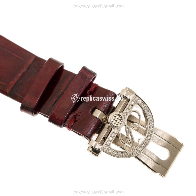 Breguet REINE DE NAPLES Replica - Automatic - 18kt White Gold - Diamond - White Dial - Red Alligator Strap - View 4