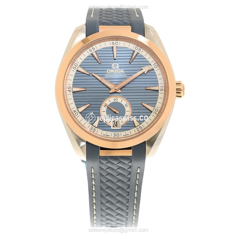 Omega Seamaster Replica - Automatic - 18kt Rose Gold & Steel - Blue Dial - Rubber Strap - View 2